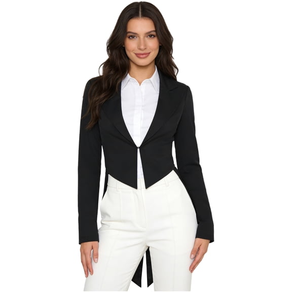 Miutii Vintage Swallowtail Jacket for Women Tailcoat with Peaked Lapel V Neck Outerwear Long Sleeve Tuxedo Coat Black S