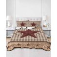 thumbnail image 2 of Twin Quilt Bedding Set, Texas Star Vintage Reversible Summer Quilt 3 Pieces, Brown Checkered Berry Farmhouse Lightweight Bedspreads Coverlets with 2 Pillow Shams for All Seasons, 2 of 5