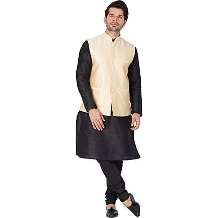 

Royal Kurta Mens Cotton Silk Dhoti Kurta Set (38 Gold-Black)