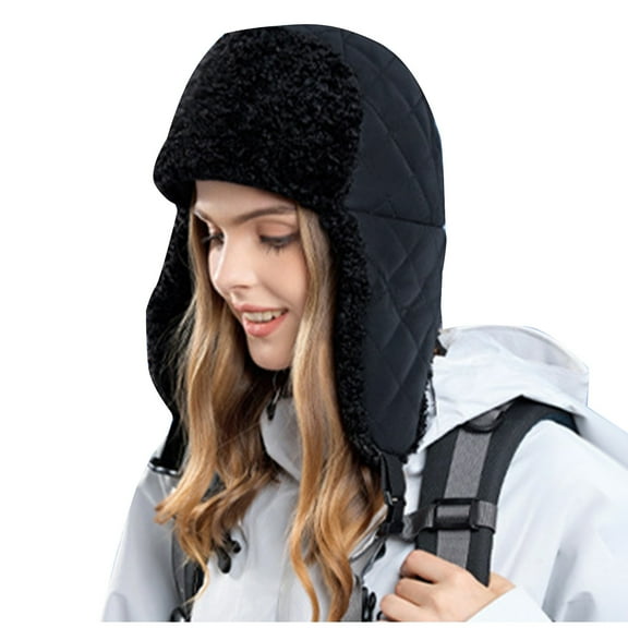 Eltusu Women Beanie Hat with Ear Flaps, Comfy Ski Warm Windproof Winter Hat Black Size Free Size