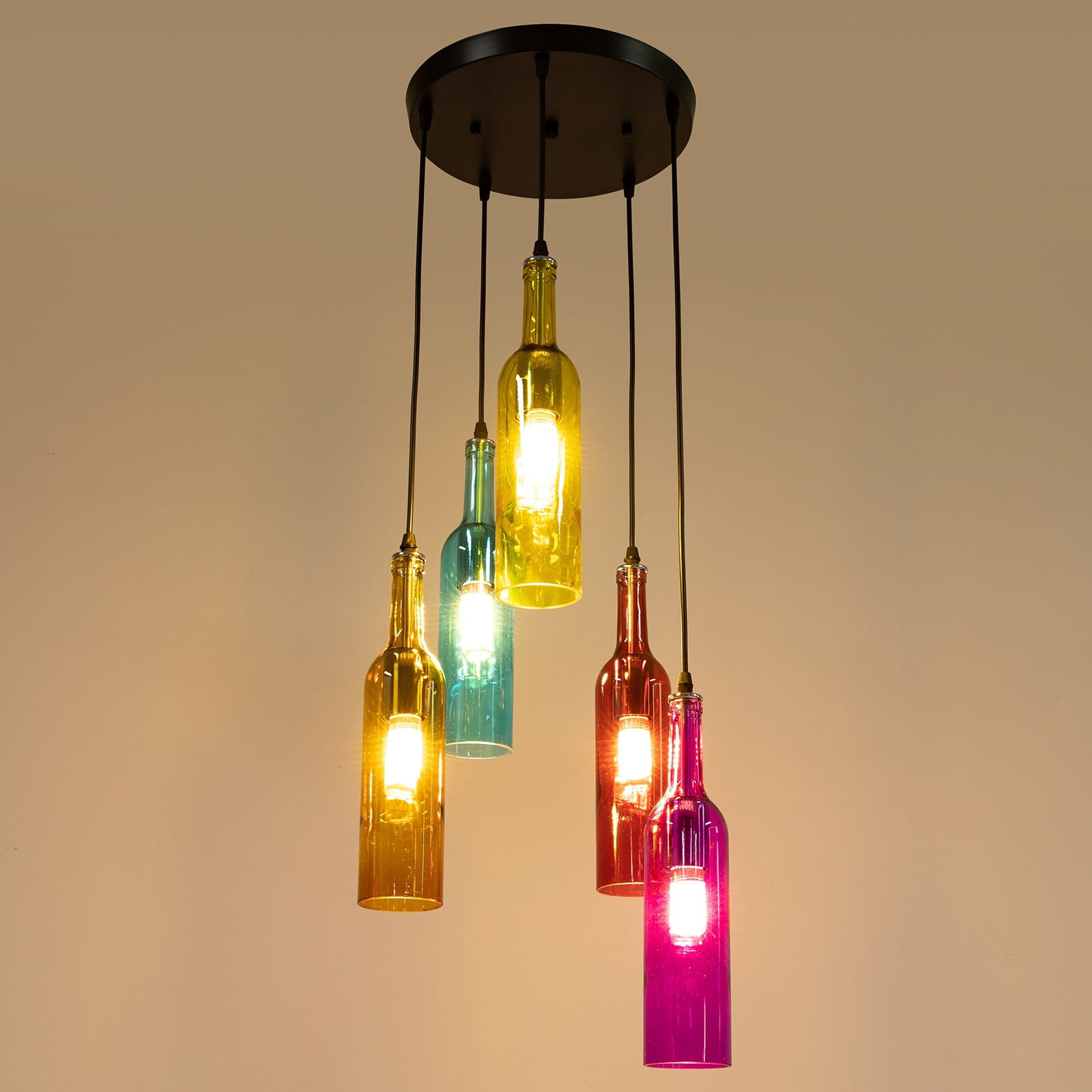 Dining Room Chandelier, Colorful Beer Bottle Decorative Chandelier, 5 Heads Glass Chandelier