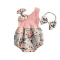 thumbnail image 2 of VOLTEY Toddler Infant Baby Girls Summer Romper 0 3 6 12 18 Months Floral One Shoulder Romper and Stretch Headband Cute Clothes Set, 2 of 10