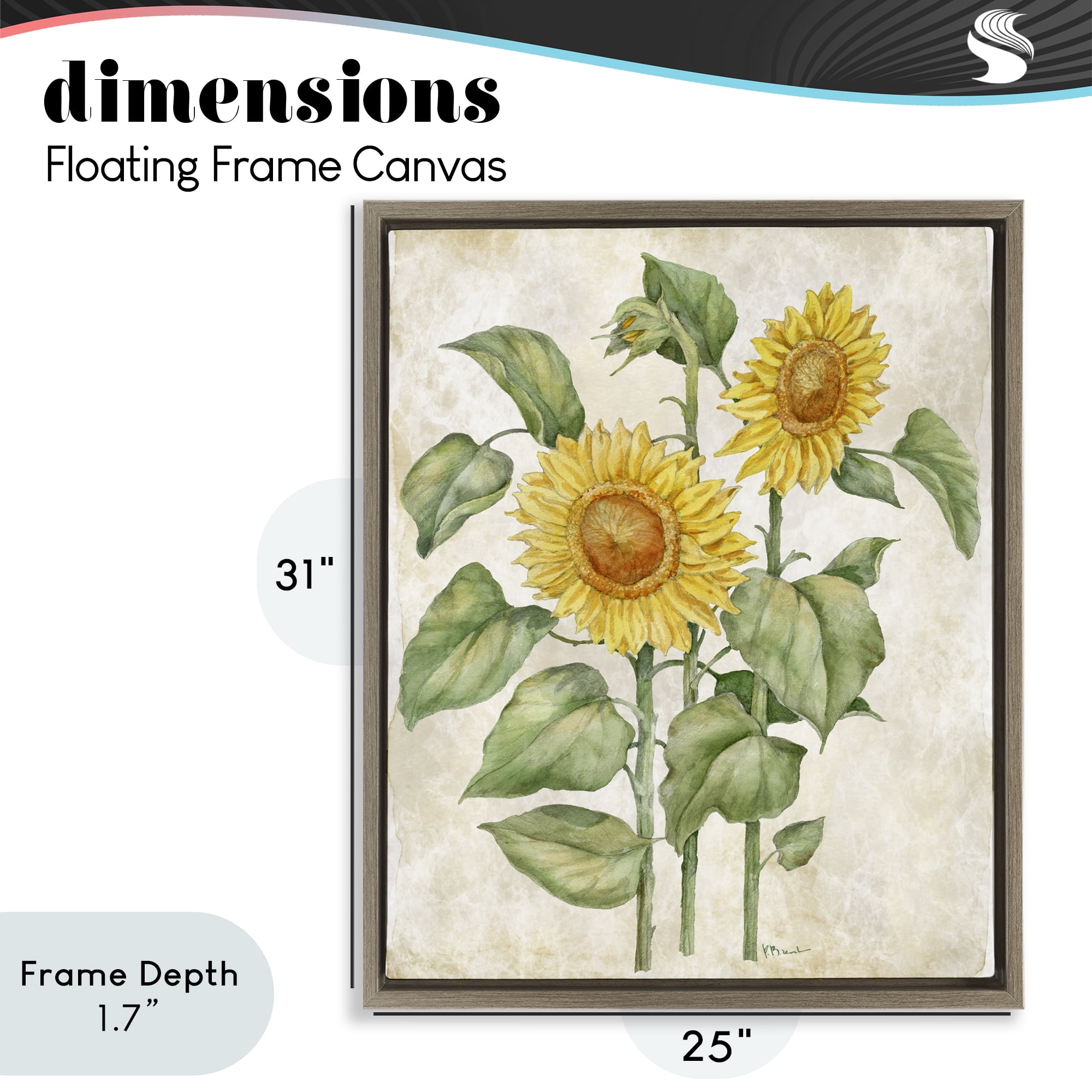 Stupell Industries Floral Journal Vintage Sunflower Brown Framed Floater Canvas Wall Art, design by Paul Brent