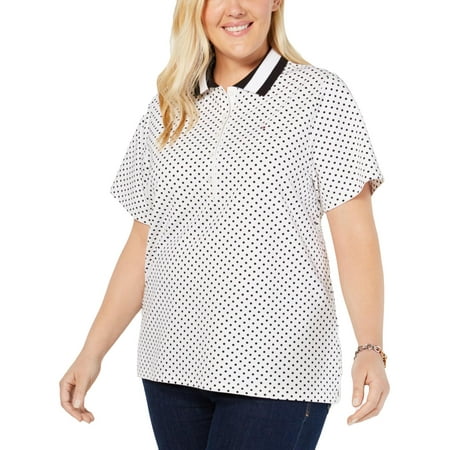 Tommy Hilfiger Women's Dot Print Polo Top White Size 2X