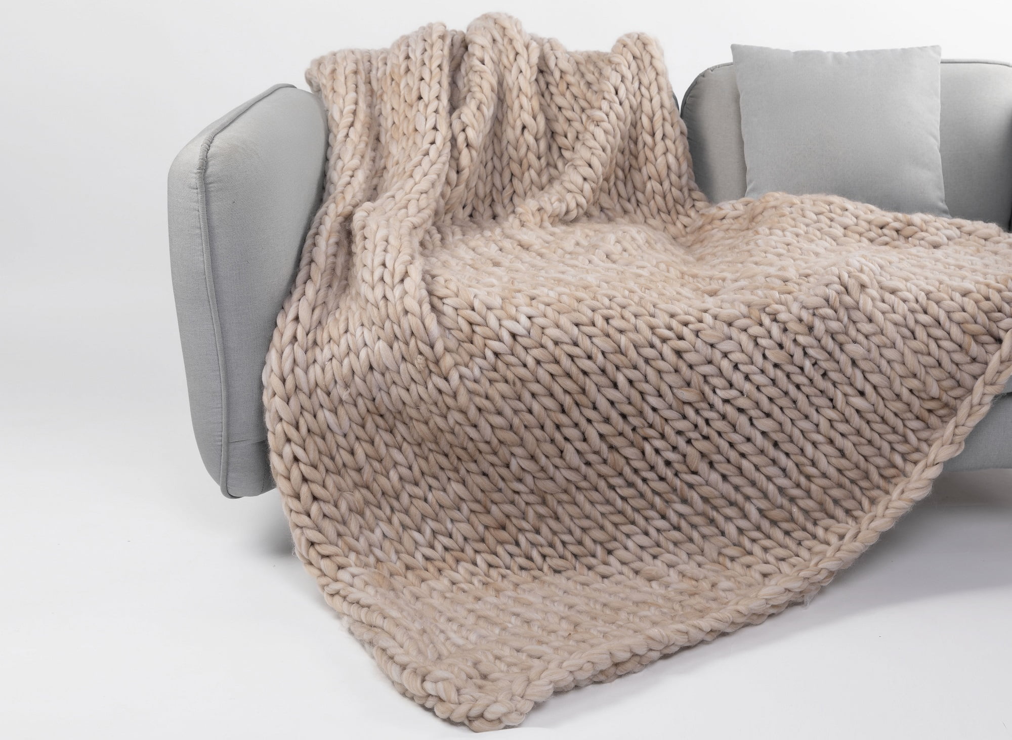 Silver One International Chunky Knitted Throw Blanket, Stone White Duo, 50" x 60"