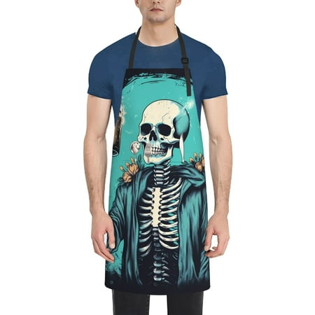 

Vsdgher Vintage Skull Beer Waterproof Apron with 2 Pockets Kitchen Chef Aprons Bibs for Grooming Cooking Baking Painting Gardening