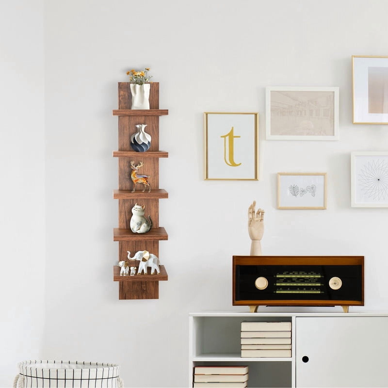 5 Tier Wall Shelf Unit, Brown Wall Shelf, Multifunctional Display Floating Shelf, Bedroom and Home Decor Organizer