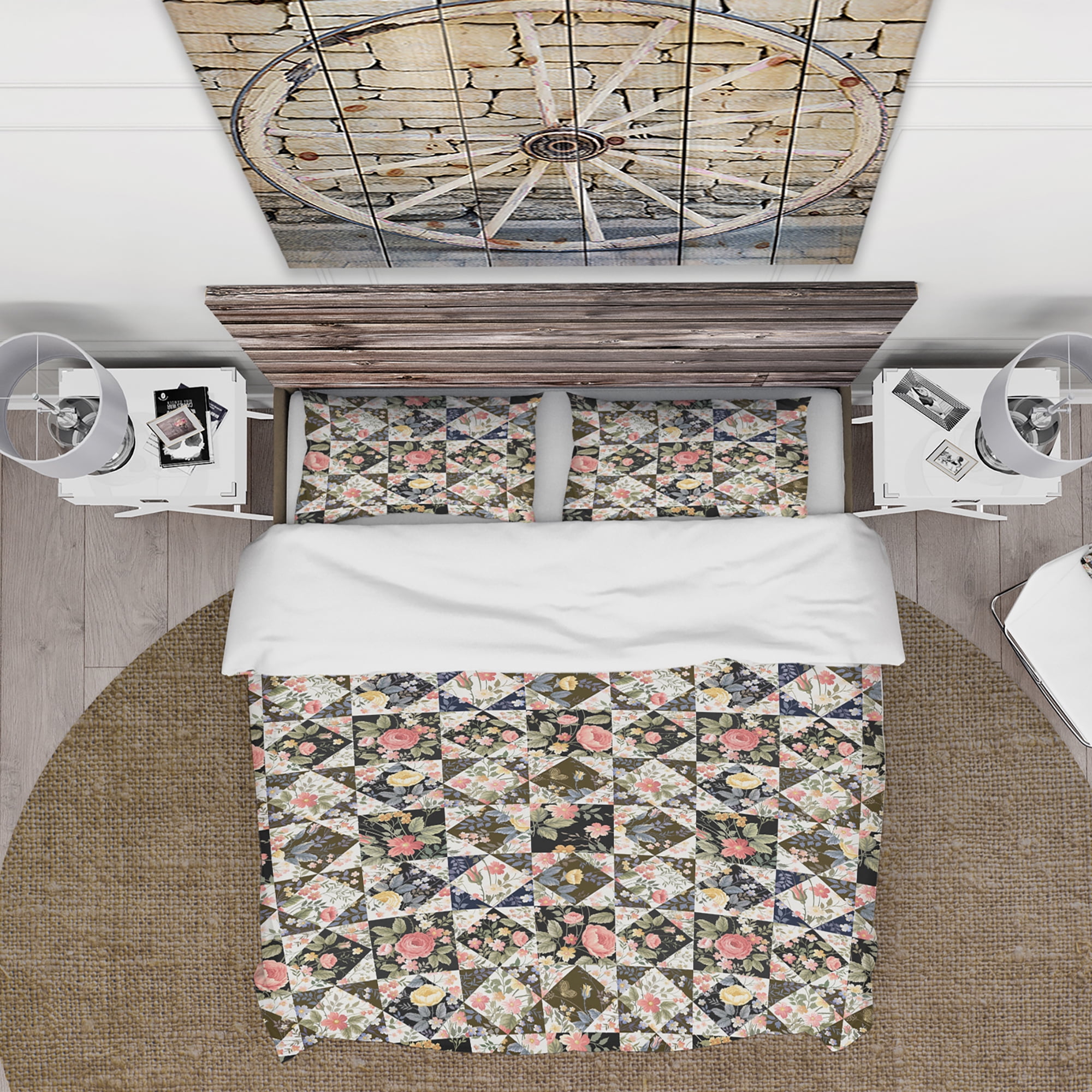 Designart 'Roses Geometric Patchwork' Floral Duvet Cover Set