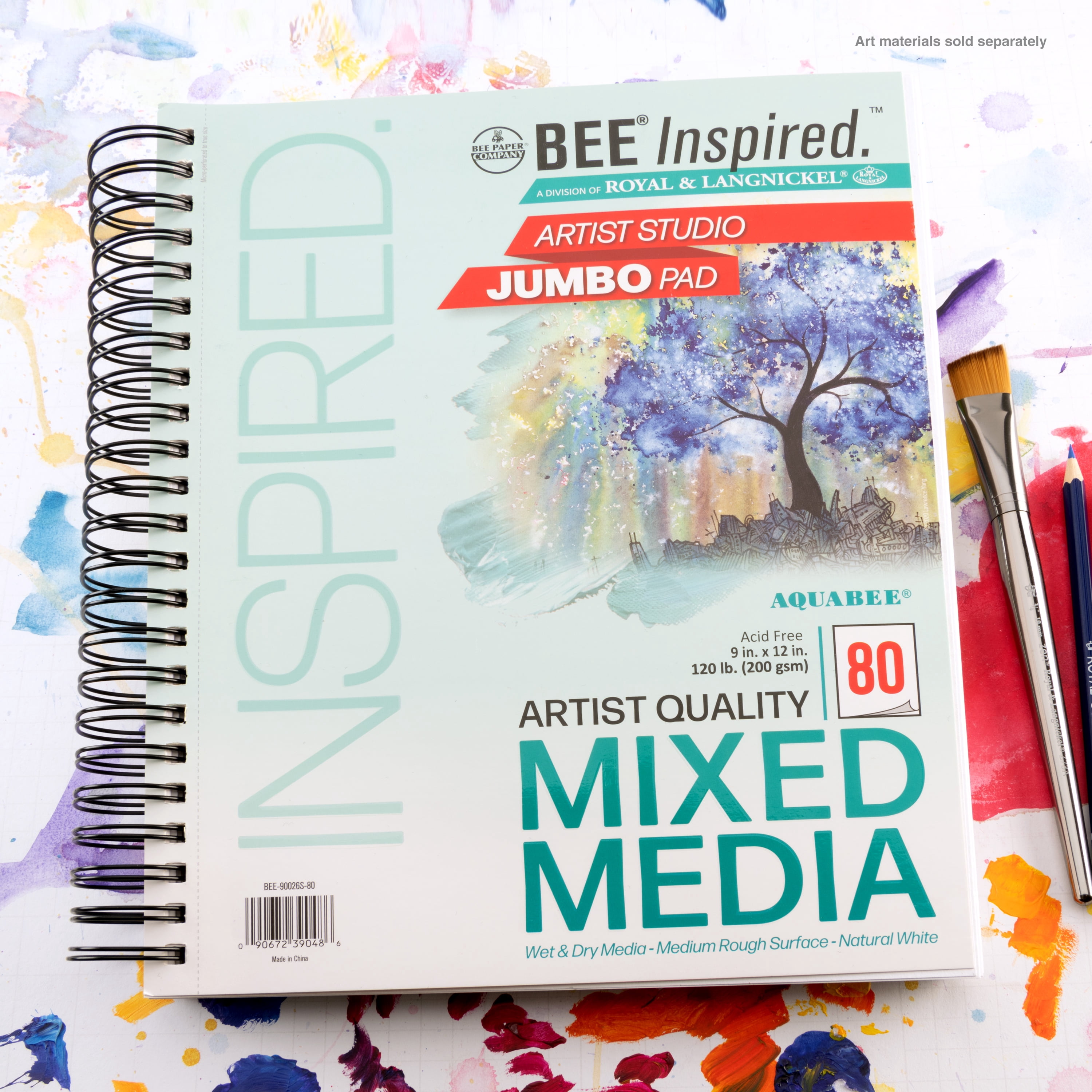 Bee Paper - Bee Inspired 9"x 12" Studio Mixed Media Paper Pad, 80 Sheets, Side Wire, 120lb. 200GSM