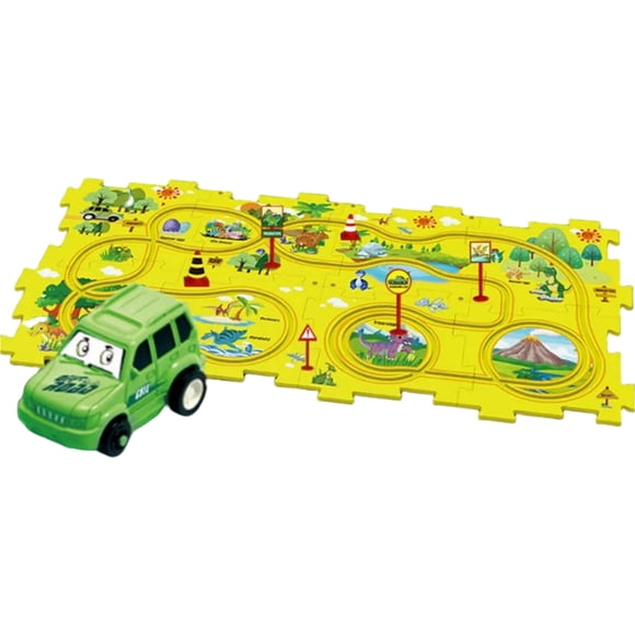 Vogacara Juego de rompecabezas de pista de coches de carreras para niños, juego creativo, pista de ferrocarril, coche DIY Juguetes Educativos dinosaurio【15PCS】