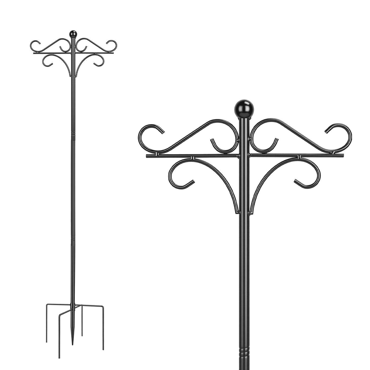2 Packs Heavy Duty Double Shepherds Hook Adjustable Height Bird Feeder Pole with 5 Prong Base for Outdoor Garden