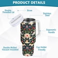 thumbnail image 2 of Yayeee 40oz Stainless Steel Tumbler with Straw and Handle Double-Wall Insulated Travel Water Bottle, Floral Dogs Pattern, 2 of 8