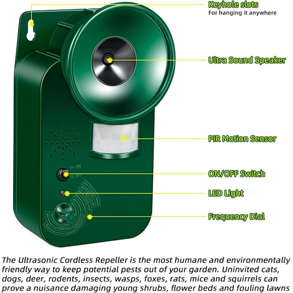 KingFurt Electronic Bird Preventer , Sonic Bird Decoy Device, Perfect for Crows, Blackbirds, Grackles, Cormorants, and Ravens, 3-5 kHz Frequency