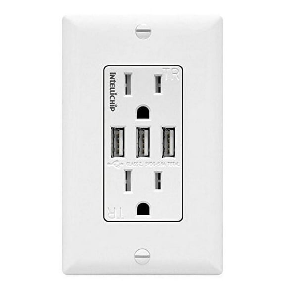 TOPGREENER 5.8A Ultra-High-Speed 3-Port USB Wall Outlet, 15A Tamper-Resistant Receptacles, Compatible with iPhone 16 Pro/15, Samsung Galaxy S24/S23 & More, UL Listed, Light Almond