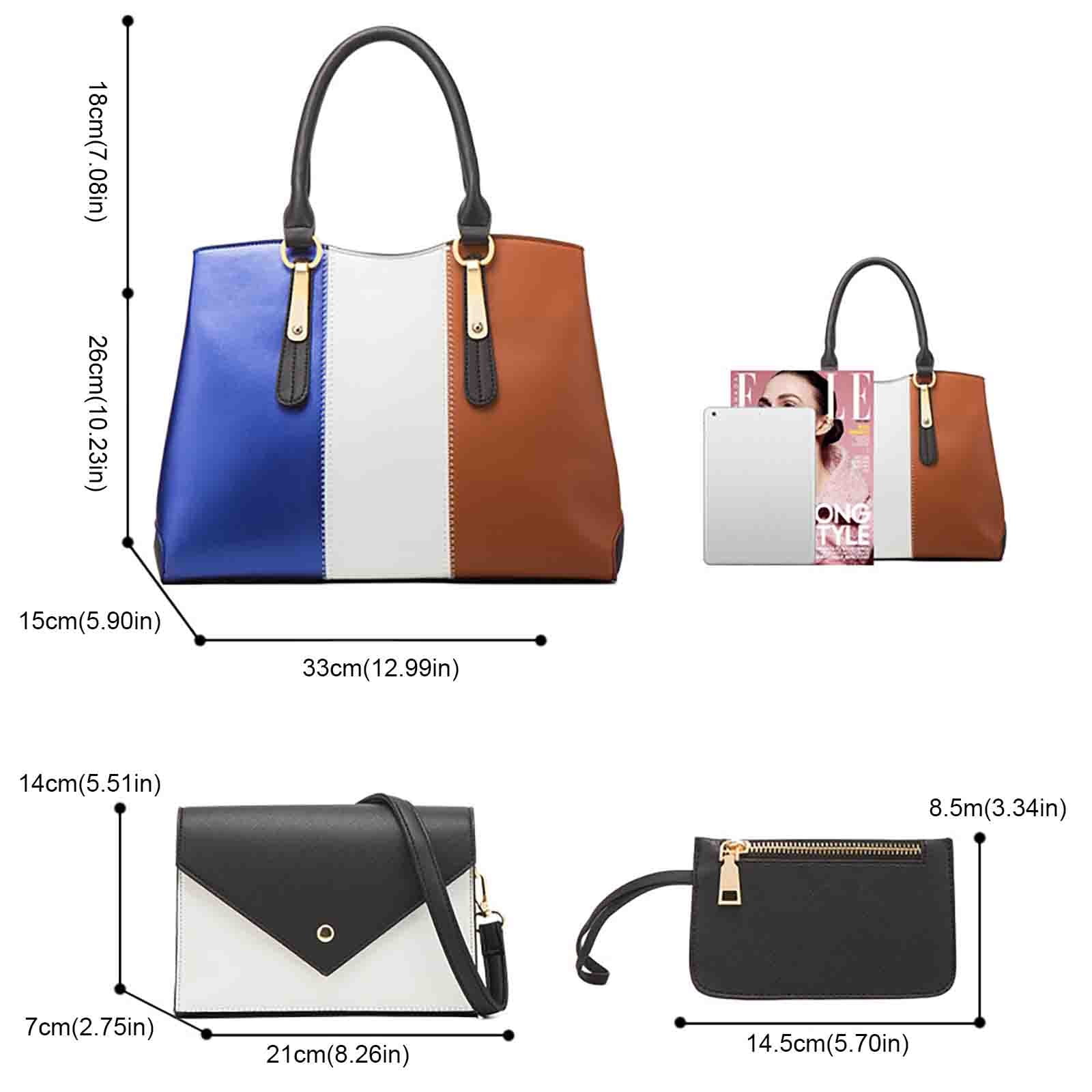 ZTTD Women's Tote Bags Fashion Lady Leather Four Piece Shoulder Crossbody Bag Clutch Wallet Retro Bag Women's Bag