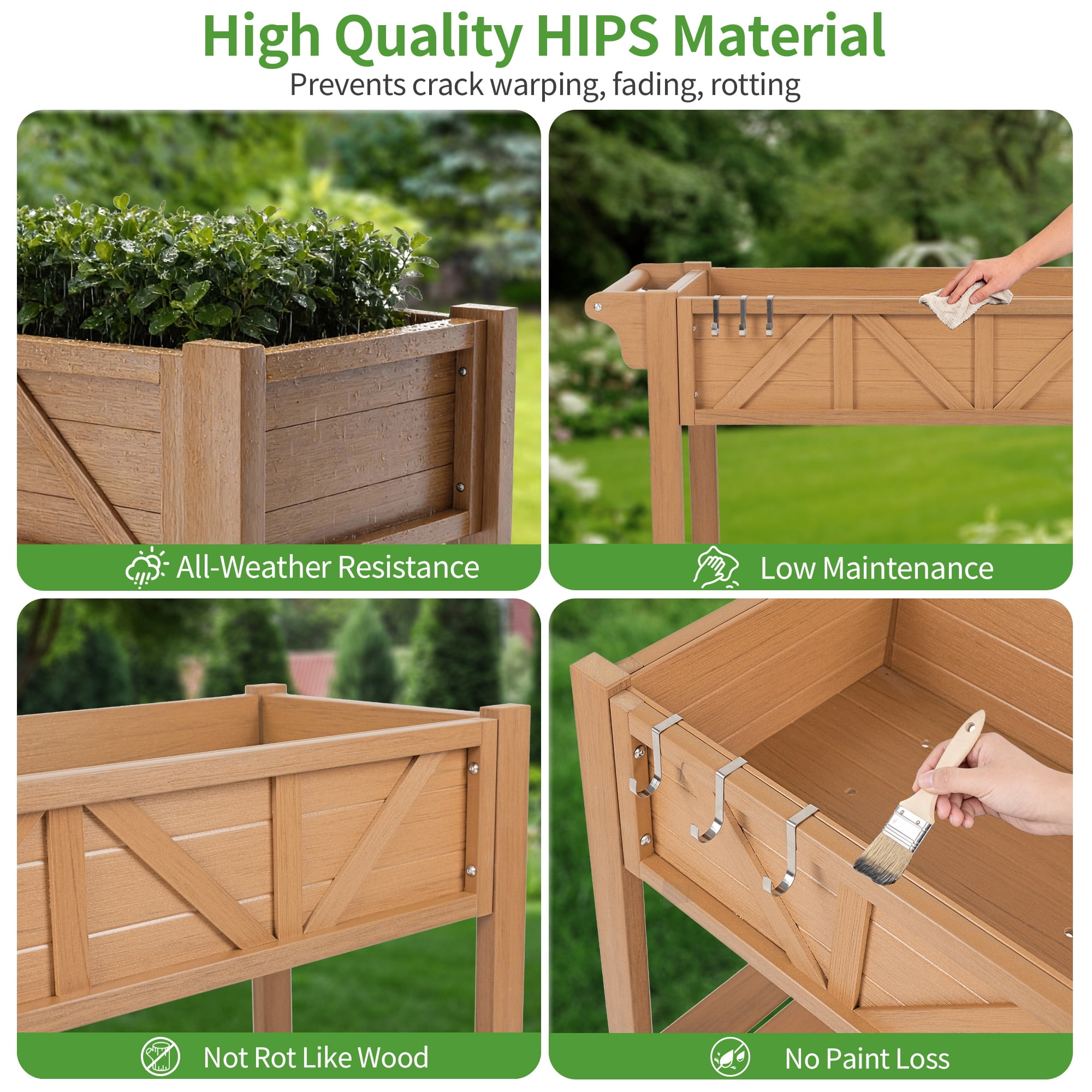 AwayHome 47.2"L x 17.3"W x 27.7"H 2-Tier Teak Outdoor Elevated Raised Garden Bed with Wheels&Handle