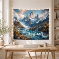 thumbnail image 3 of Alpine Glacier Lake with Snow Peaks and Autumn Foliage Serene Illustration for Nature Lovers Mountain Landscape Art Decor Housewarming Gift Tapestry Wall Hanging for Living Room and Bedroom, 3 of 4