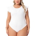 thumbnail image 1 of Body de mujer plus size Agnes Orinda, con cuello redondo, mangas cortas con volantes, ajuste ceñido, básico y casual, talla 2X, color blanco, 1 of 5