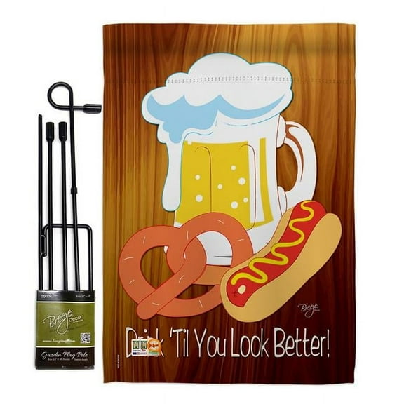 Breeze Decor BD-PC-GS-115065-IP-BO-D-US09-BD 13 x 18.5 in. Drink Til You Look Better Special Occasion Party & Celebration Impressions Decorative Vertical Double Sided Garden Flag Set with Banner Pole