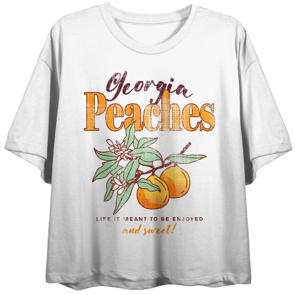 Georgia Peaches Life Is Meant To Be Enjoyed Crew Neck Short Sleeve Pale Yellow Women's Crop Top-Small