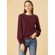 thumbnail image 2 of Allegra K Suéter Tipo Jersey Acanalado Con Mangas De Farol Clásico Para Mujer Vino rojo L, 2 of 6