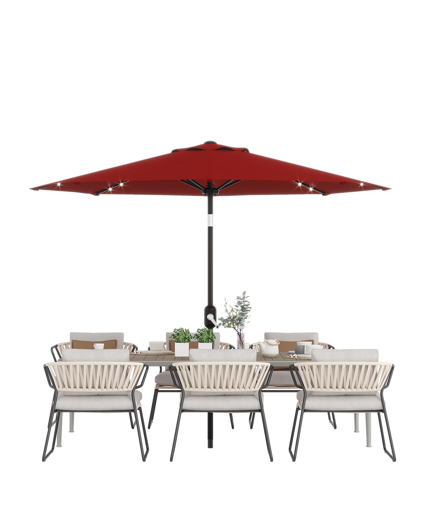 9 Ft Patio Umbrella with Solar Lights, Outdoor Table Umbrella with 32 LED Lights & Tilt Crank, 8 Ribs Market Umbrella for Pool, Deck, Backyard