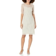 Adrianna Papell Crew Neck Illusion Short Dress Embellished Bodycon Mesh Dress-BISCOTTI / 8