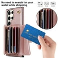 thumbnail image 2 of ELEHOLD for Samsung Galaxy S21+ Multi-Functional Wallet Case Organ Card Slots RFID Blocking Stand Function Wrist Strap Crossbody Shoulder Strap Shockproof Purse Case,rosegold, 2 of 9