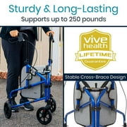 Vive 3 Wheel Walker Rollator for Senioirs - Lightweight Foldable Walking Transport, Weight Capacity 250lbs, Blue