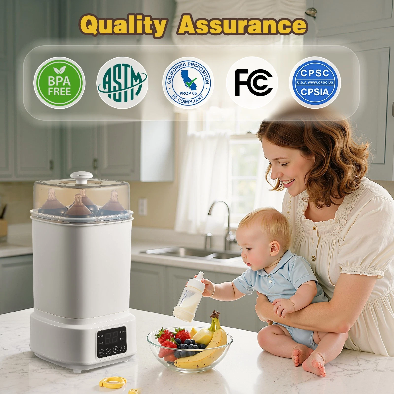 Baby Bottle Steamer and Dryer:8 in 1 Compact Electric Steam Portable for Travel Bottle Sterilizer and Dryer, Compact Electric Steam Baby Bottle Sterilizer (Esterilizador de Biberones Bottle Sanitiz