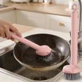 thumbnail image 4 of 2-in-1 Long Handle Dish Scrub Brush with Rotating Head and Built-In Scraper for Pots, Pans and Dishes, 4 of 5