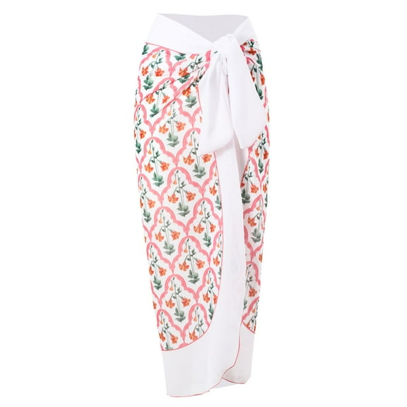 SWSMCLT Women's Hawaiian Cover Up Summer Bathing Suit Beach Wrap Tie Up Swimsuit Beach Swimwear Chiffon Uv Protection White Large