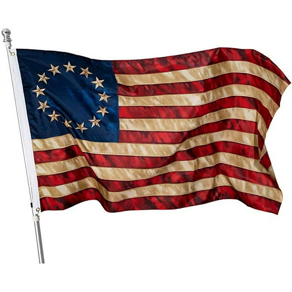 FRF 3x5 Tea Stained American Flag 13 Stars 3' x 5' Outdoor Betsy Ross Flag 13 Colonies Primitive Vintage US USA Flags Banner Heavy Duty (Tea Printed Stars Flag)