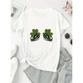 thumbnail image 2 of Camiseta Básica para Mujer Verano TranspirableCreative Three-Leaf Clover Skull Pattern Printed Women'S Fashionable Round-Neck Short-Sleeve T-Shirt, Simple Casual Sports Tee, Comfortable Summer Top f, 2 of 7