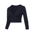 thumbnail image 2 of A2Y Women's Solid Cropped Bolero 3/4 Sleeve Button Down V-Neck Cardigan Sweater Navy 2XL, 2 of 5