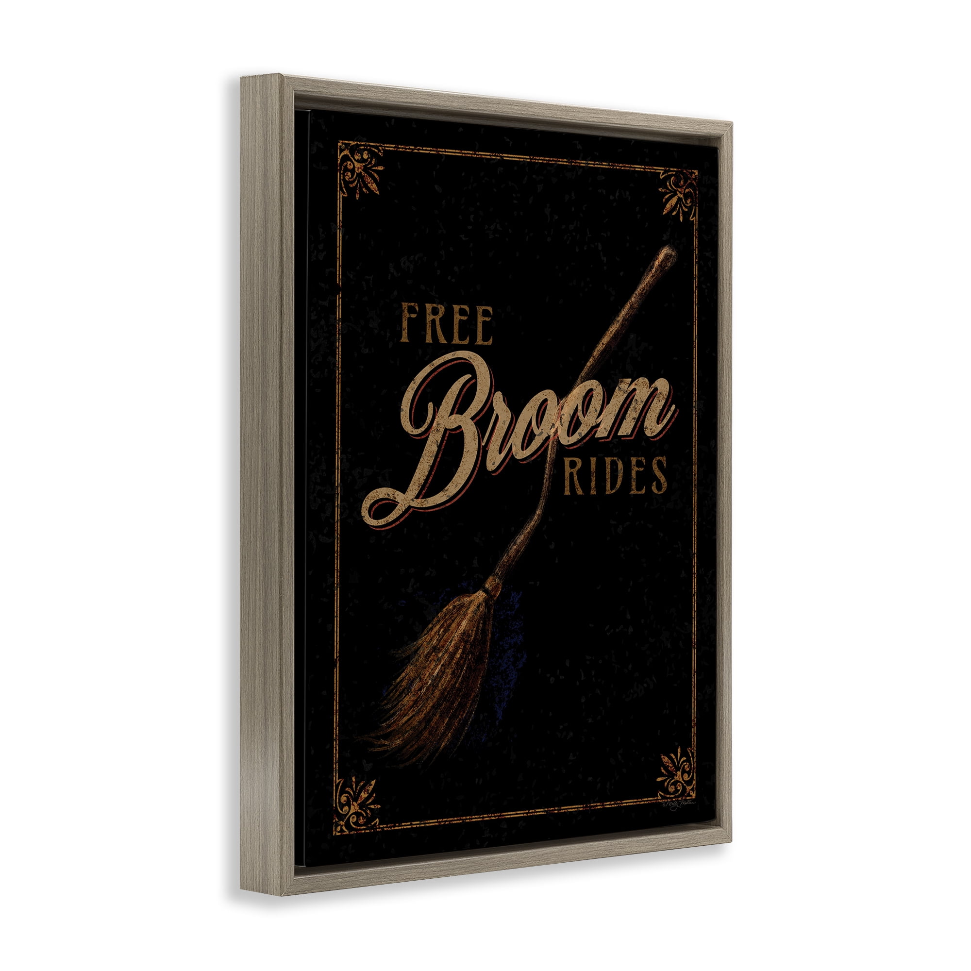 Stupell Industries Rustic Free Broom Rides Holiday Painting Brown Floater Framed Art Print Wall Art, 25 x 31