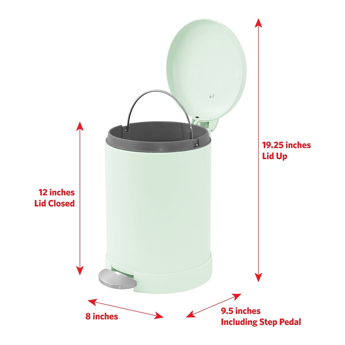 Glad Bathroom Trash Can, 1.2 Gallon Stainless Steel Small Step Garbage Bin with Lid, Mint