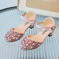 thumbnail image 3 of Xfvqtps Girls Heels Princess Shoes Rhinestone Sparkling Closed Toe Heels Ankle Strap Pendant Dance Wedding Party Spring Summer Dress Pump Shoes Pink, 3 of 5