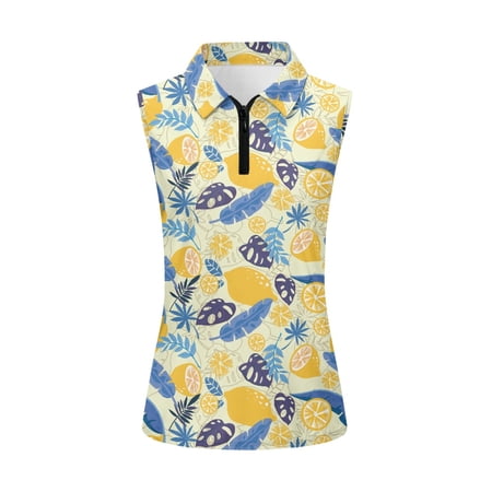 Whosucclay Tropical Lemon Print Workout Tank Tops for Women Elastic Soft Stretchy Golf Athletic Shirt XS - 2XL