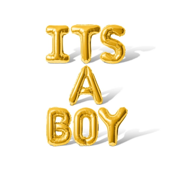 Letter Balloons - ITS A BOY 16" Inch Alphabet Letters Foil Mylar Balloon Gender Reveal Banner (Gold)