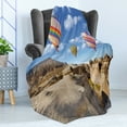 thumbnail image 4 of Colorful Soft Flannel Fleece Throw Blanket, Rocky Landscape View at Cappadocia Turkey and Flying Hot Air Balloons Image, Cozy Plush for Indoor and Outdoor Use, 60" x 80", Multicolor, by Ambesonne, 4 of 5