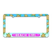 Beach Girl Pink - Island Palm Trees - License Plate Tag Frame - Sea Turtle Design