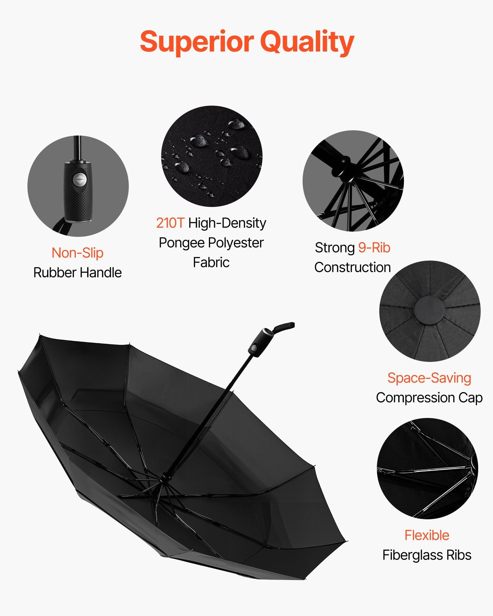Auto Open/Close Travel Umbrella - 42" Compact, Lightweight & Windproof for Rain & Sun