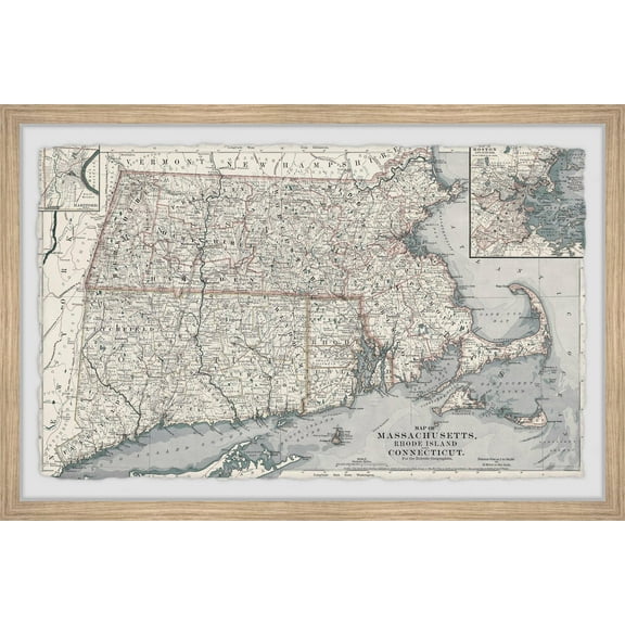 Marmont Hill Old Map of Massachusetts Framed Wall Art