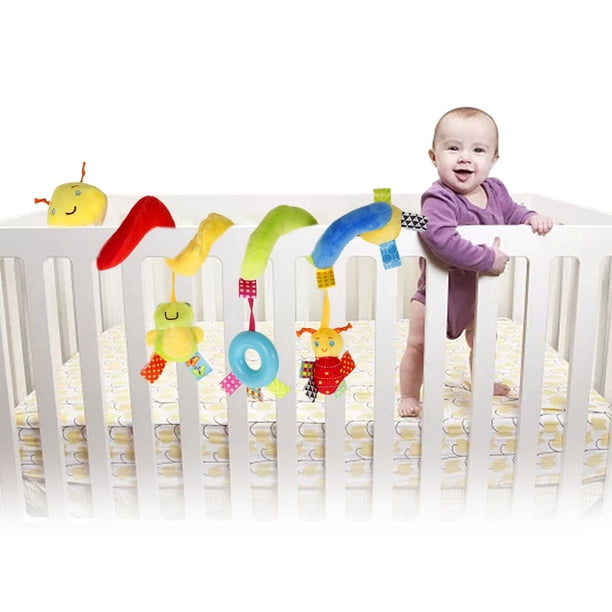 Sonajeros en espiral para colgar de 34 cm que se pueden estirar. Juguetes de peluche en espiral para bebés. Juguetes de peluche en forma de oruga en espiral para bebés. Juguetes colgantes en espiral
