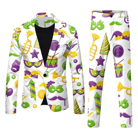 FYEGRE Men s Carnival Suits Mens Carnival 3D Digital Printed Lightweight Business Suit and Trousers Set for and Formal Occasions Yellow M