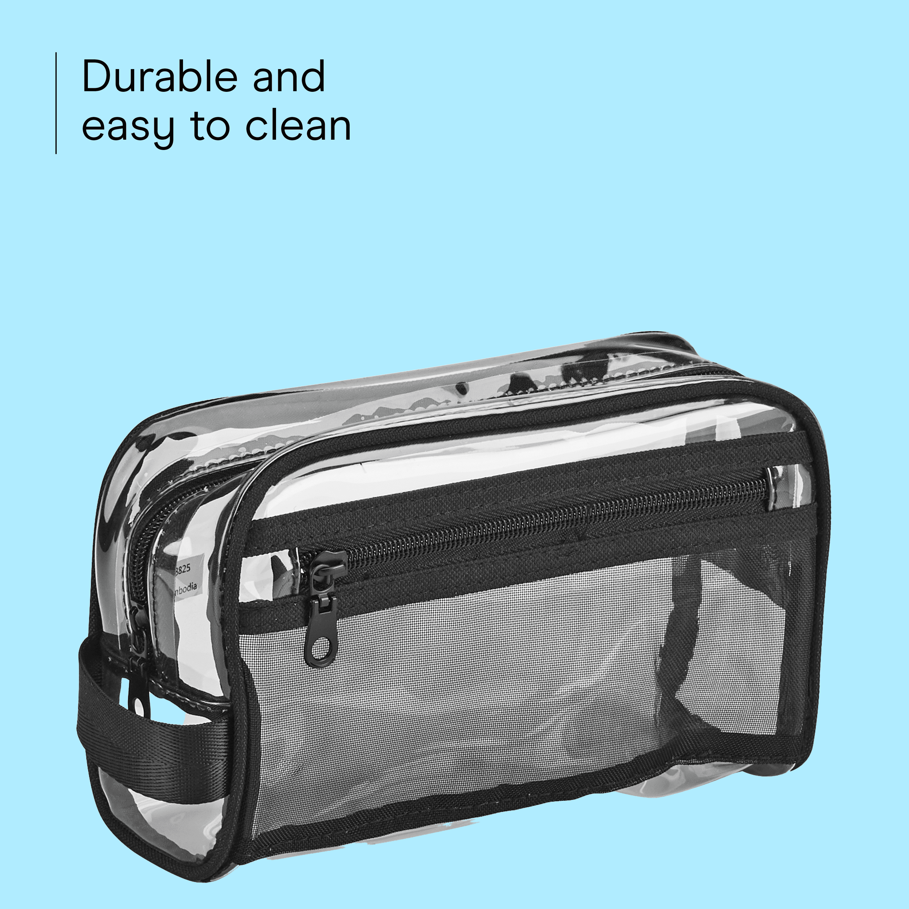 Conair Basics Clear Travel Organizer Bag with Side Pocket and Handle, Black