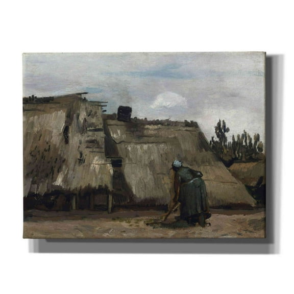 Epic Graffiti 'A Peasant Woman Digging In Front Of Her Cottage' by Vincent Van Gogh, Giclee Canvas Wall Art, 34"x26"