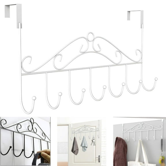 Manss Over The Door Hooks,7 Hooks Coat Rack & Towel Rack, Metal Rack for Home Use Hats Coats Key Bag Clothes Scarfs Hooks (White)
