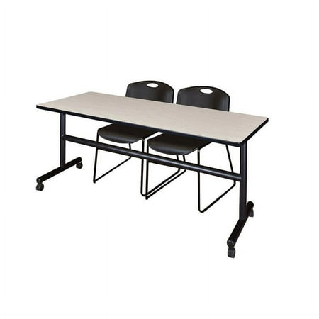 UPC: 0843532041147 | Kobe 72 Flip Top Mobile Training Table- Maple & 2 Zeng Stack Chairs- Black